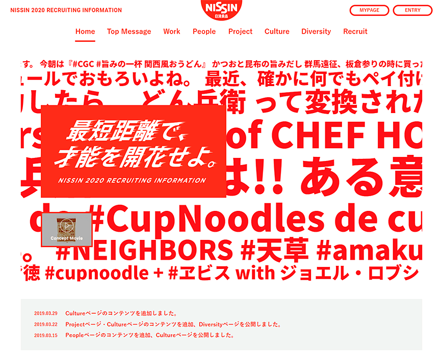 日清食品株式会社 2020年度新卒採用 PC画像