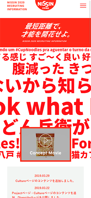 日清食品株式会社 2020年度新卒採用 SP画像